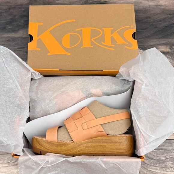 NIB Korks by Kork Ease 8M Fraya Leather Slingback Platform Wedge Sandal - Picture 9 of 11